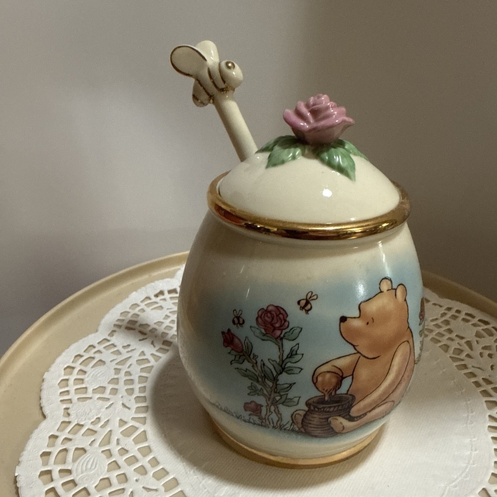 Lenox Disney Classic Pooh Honey Pot Set 24K Gold Dipper Retired